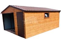 GARAŻ BLASZANY 4,5m x 6m poziom - dwuspad blachodachówka Brama uchylna + drzwi - jasny orzech drewnopodobny TS216 4,5x6