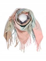 Versoli - miękka i ciepła chusta z frędzlami krata miętowy różowy 16# HIT