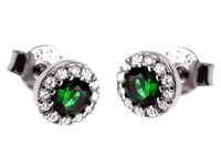 RODOWANE SREBRNE OKRĄGŁE KOLCZYKI ZIELONE CYRKONIE