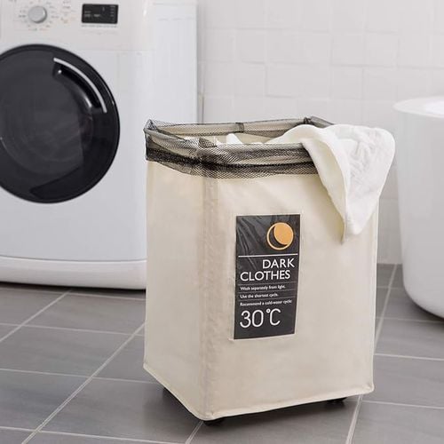 Kosz pojemnik na pranie składany na kółkach Beż na Arena.pl