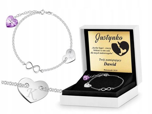 Bransoletka Srebrna 925 z Grawerem Celebrytka Damska Serca Nieskończoność na Arena.pl