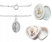 SREBRNY KOMPLET KOMUNIJNY ŁAŃCUSZEK MEDALIK KOMUNIA CHRZEST 45CM