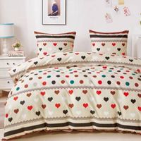 Pościel bawełniana 160x200cm KOLOROWE SERCA NA BEŻU