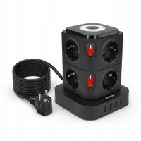 Przedłużacz pionowy z LED, listwa antyprzepięciowa, 8 gniazd USB-C HUS1054