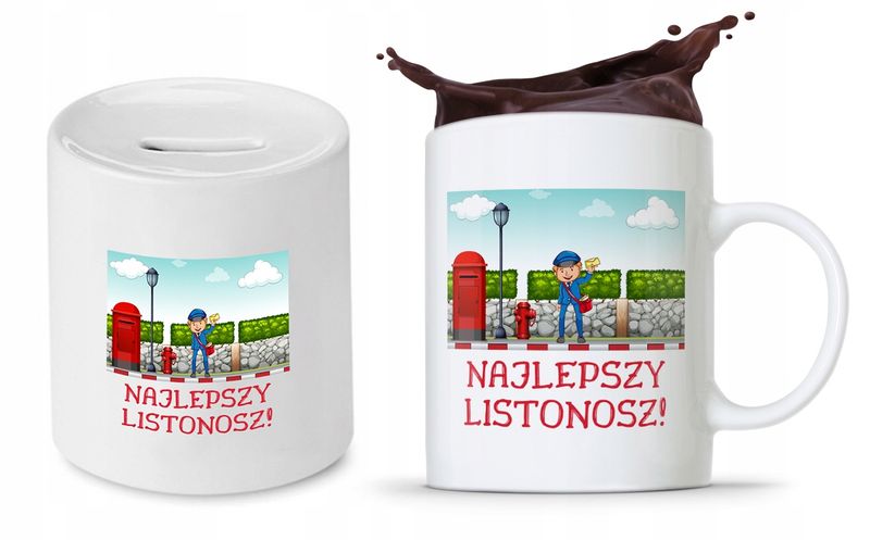 Dla Listonosza Zestaw Kubek + Skarbonka Prezent Z Nadrukiem Ze Zdjęciem zdjęcie 1