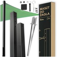 Czarny maszt stalowy na żagiel ogrodowy 240cm + kotwa wbijana