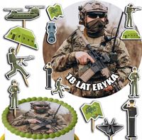 ZESTAW OPŁATEK NA TORT 20CM + TOPPERY PAPIEROWE - WOJSKO ARMIA 15CM 18CM