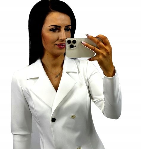 Elegancka marynarkowa sukienka Midi na komunię, na chrzciny ECRU M na Arena.pl