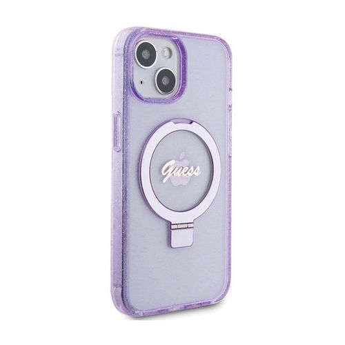 Guess Ring Stand Script Glitter MagSafe - Etui iPhone 15 (fioletowy) na Arena.pl