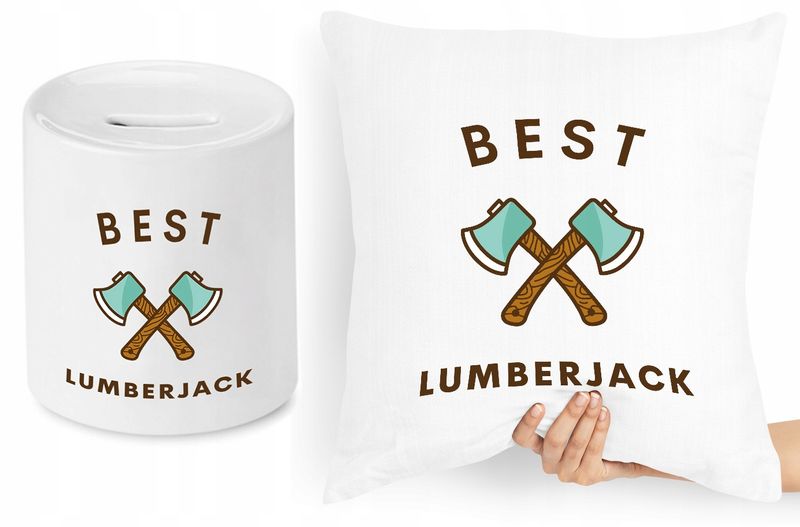 Dla Drwala Zestaw Poduszka + Skarbonka Prezent Z Nadrukiem Ze Zdjęciem zdjęcie 1