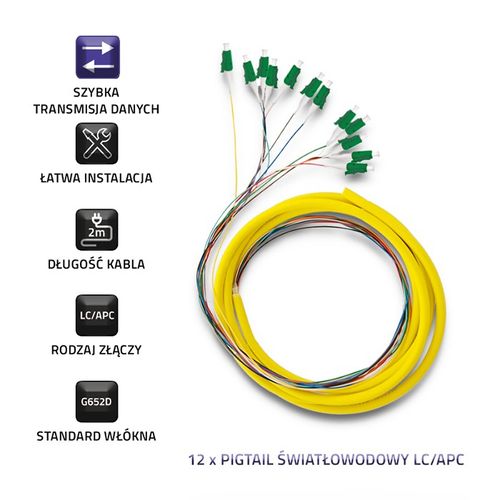 Qoltec 12 x Pigtail światłowodowy LC/APC | Singlemode | G652D | 2m na Arena.pl