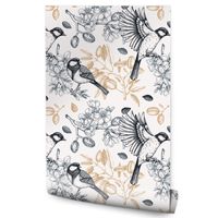 Tapeta Do Kuchni SIKORKI Ptaki Kwiaty Orzechy Styl Retro Natura Rośliny