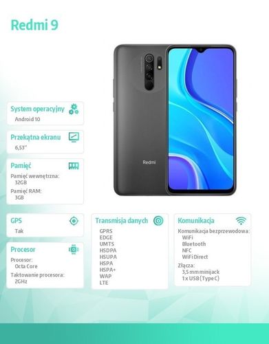 Smarfton Redmi 9 DS. 3/32GB Grey EU na Arena.pl