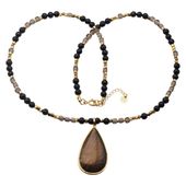 Naszyjnik z Labradorytem, Turmalinem i Kwarcem Dymnym – ręcznie wykonany, srebro pozłacane 925