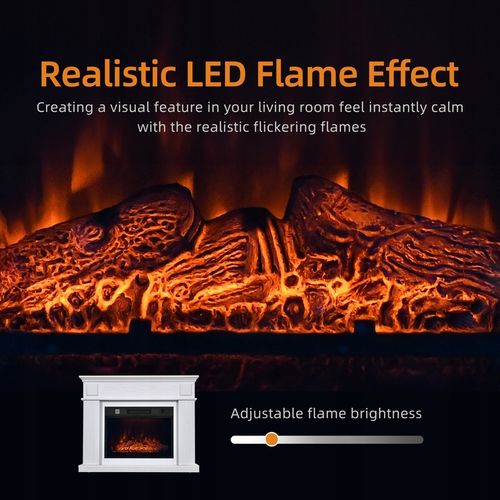 Kominek elektryczny z ogrzewaniem, płomień 3D, luksusowy biały na Arena.pl