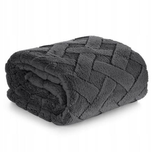 Koc 170x210 CARO stalowy puszysty typu flano z wytłaczanym wzorem na Arena.pl