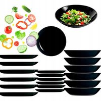 Serwis Obiadowy Talerze Komplet Zestaw OKRĄGŁE 18el CZARNE LUMINARC TZ44