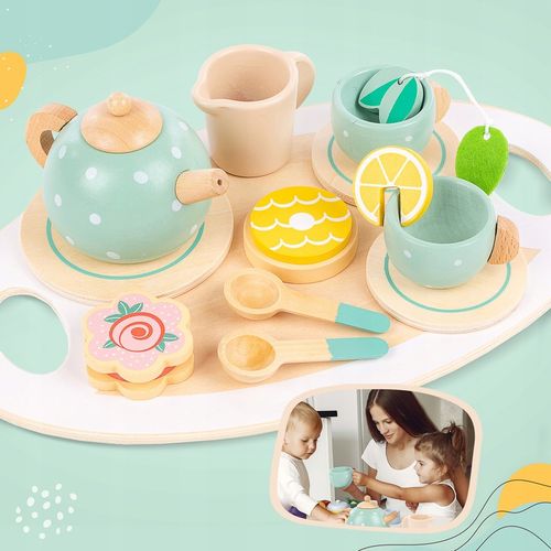 DREWNINAY ZESTAW DO HERBATY DLA DZIECI KINDERPLAY AKCESORIA + TACA na Arena.pl