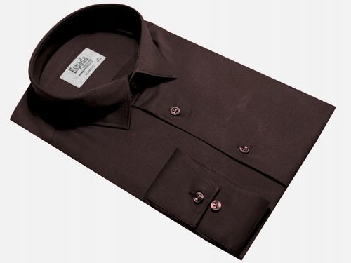 Koszula męska slim biznesowa elegancka dopasowana brąz czekoladowa na Arena.pl