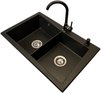 Zlewozmywak 2 komorowy EVOLUTION grafit + bateria NOON + dozownik