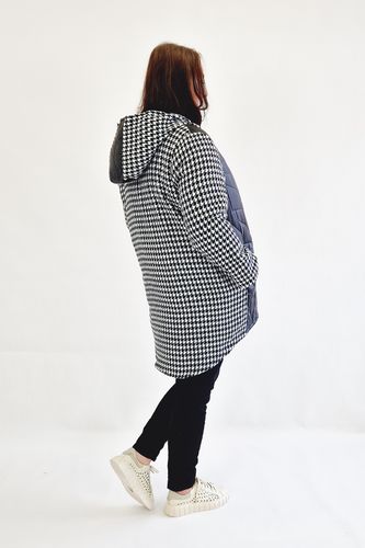 Lekka Kurtka w Pepitkę z Kapturem Czarno-biała 48 na Arena.pl