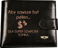 Portfel męski skórzany GRAWEROWANY prezent dla SZWAGRA TWÓJ NAPIS