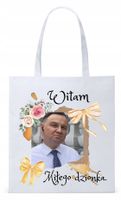 Prezydent Andrzej Duda Torba Eco Biała Shopper Z Nadrukiem Ze Zdjęciem