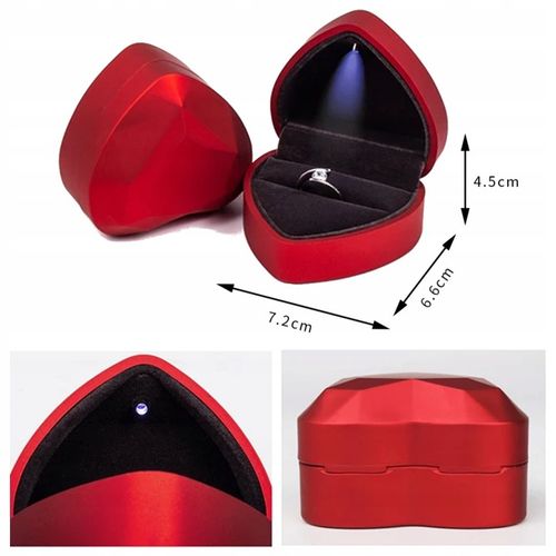 CZERWONE PUDEŁKO SERCE NA PIERŚCIONEK ZARĘCZYNOWY ZE ŚWIATEŁKIEM LAMPKĄ LED na Arena.pl