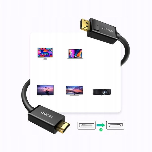 KABEL DISPLAYPORT - HDMI UGREEN DP101 4K 30HZ HDR 3D 3M zdjęcie 13