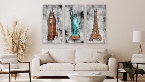 Obrazy Na Płótnie Statua Wolności Wieża Eiffla Abstrakcja 180cm x 120cm na Arena.pl
