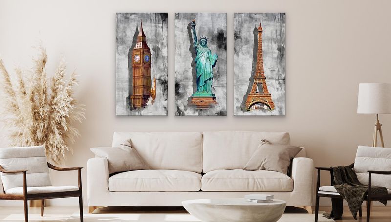 Obrazy Na Płótnie Statua Wolności Wieża Eiffla Abstrakcja 180cm x 120cm zdjęcie 4