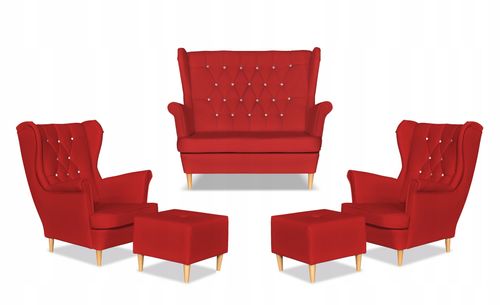 Zestaw uszak Gaja ekoskóra skaj sofa fotele pufy czerwony na Arena.pl