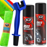 K2 SUCHY SMAR ZMYWACZ SZCZOTKA DO MYCIA ŁAŃCUCHA 4 ŚCIERECZKI MIKROFIBRA