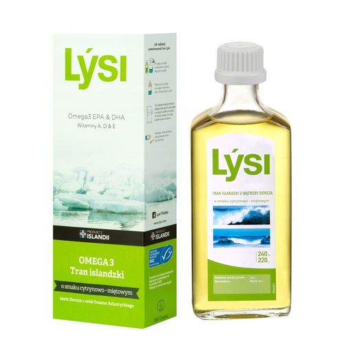 Tran Lýsi cytrynowo-miętowy islandzki OMEGA 3 DHA EPA witaminy A D E 240 ml na Arena.pl