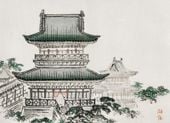 Plakat 55x40cm Japanese Architecture, Bairei Japoński Vintage do Salonu