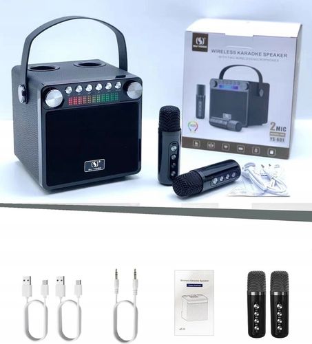 MASZYNA GŁOŚNIK KARAOKE Z 2 MIKROFONY BEZPRZEWODOWE BLUETOOTH KOLOROWA LED na Arena.pl