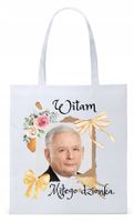 Śmieszny Pis Kaczyński Torba Eco Biała Shopper Z Nadrukiem Ze Zdjęciem