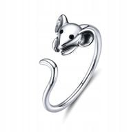 Pierścionek mysz myszka srebrny 925 regulowany