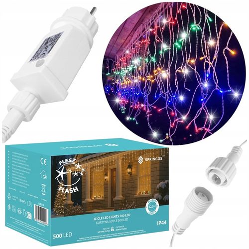 KURTYNA GIRLANDA SOPLE LAMPKI 500 LED 22,5M MULTIKOLOR + FLASH OŚWIETLENIE na Arena.pl
