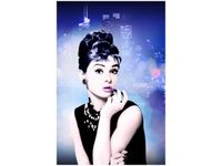 OBRAZ USTA AUDREY HEPBURN PANORAMA MIASTA NIEBIESKI