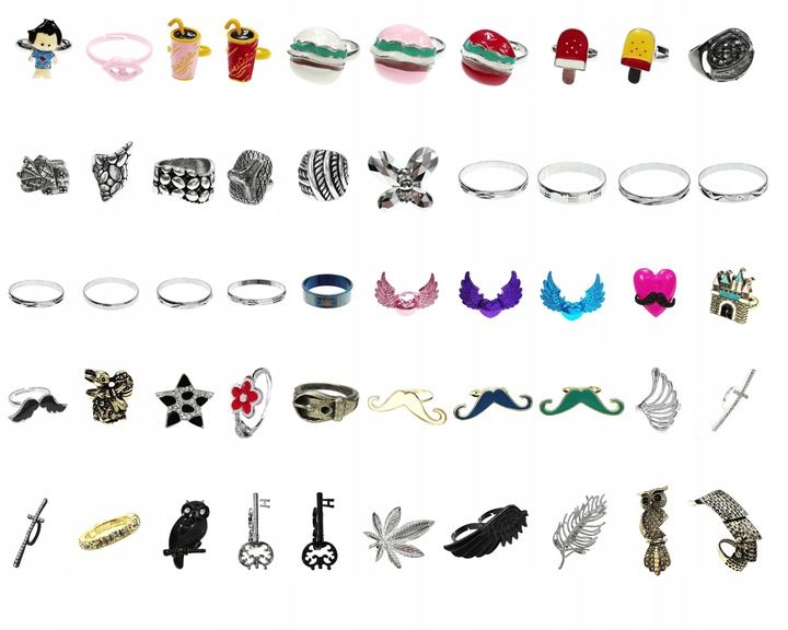 Zestaw Pierścionków mix wzorów kolorów 50 sztuk modny komplet zdjęcie 1