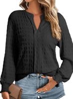 Bluzka Damska V-Neck Długi Rękaw Elegancka Casualowa Wygodna Czarna M