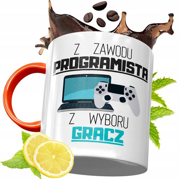 Kubek Pomarańczowy Dla Informatyka Programisty Z Nadrukiem Ze Zdjęciem zdjęcie 1