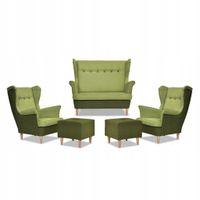 Zestaw wypoczynkowy ARI DUO sofa fotele pufy  zielono - zielony