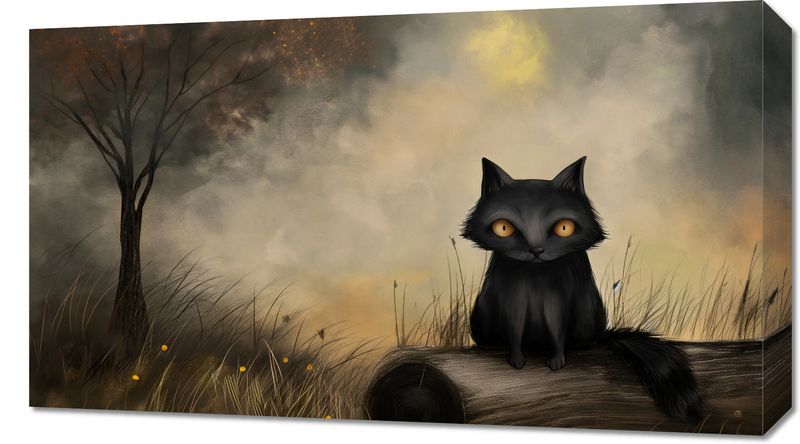 Obraz 70x40cm Czarny Kot zdjęcie 1