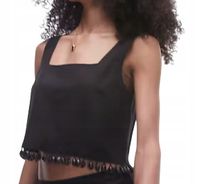 Topshop Czarny krótki top wykończony muszelkam r.36