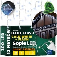 KURTYNA 300 LED SOPLE BIAŁE ZIMNE LAMPKI ZEWNĘTRZNE +FLASH OŚWIETLENIE 12M