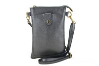 Mini torebka / etui ze skóry metalizowanej - Srebrna ciemna