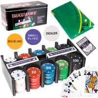Zestaw do Gry w Pokera - 200 ŻETONÓW + 2 Talie + Zielone Sukno +Puszka