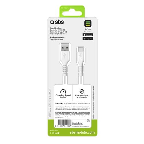 kabel przewód usb-a - usb-c 1.5m - biały na Arena.pl